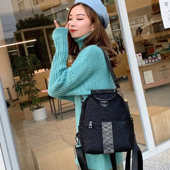 New Cowhide Leather Small Round Backpack Fashion Diamond Multi-functional School